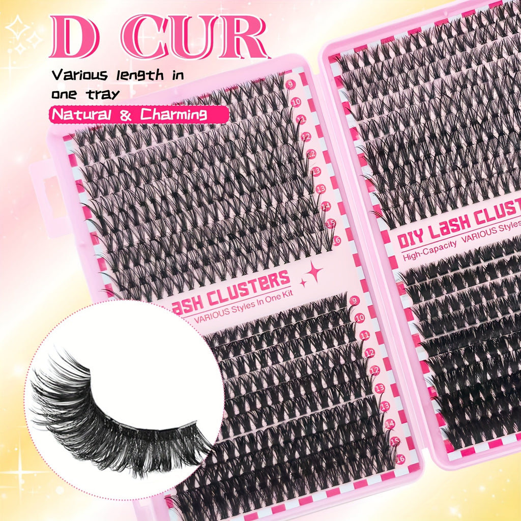 800pcs DIY Eyelash Extension Set - 30D-80D Single Lashes, D Curl, 9-16mm, Extra Thick, Reusable, Beginner-Friendly