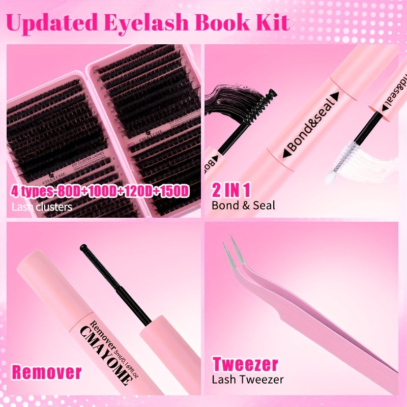 800/621/180/2pcs clustered self-grafted false eyelashes DIY kit, Wild Makeup style, mixed length 8-18mm, D curl, with false eyelash glue tweezers brush remover and grafting tool, suitable for beginners, perfect Mother's Day/Valentine's Day gift