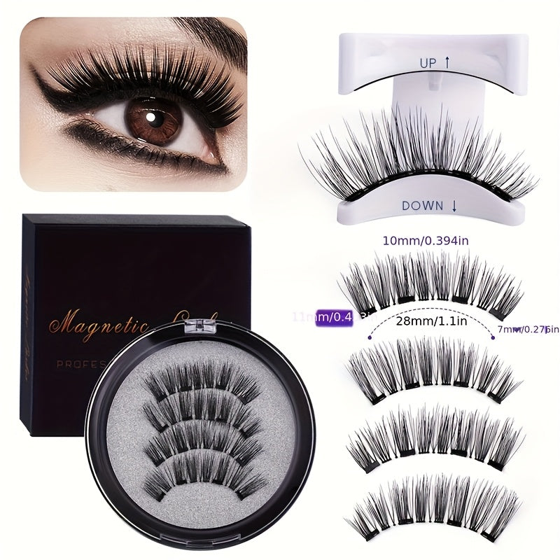 [Magnetic False Eyelashes] Reusable Magnetic False Eyelashes Set of 4 | No Adhesive Required, Alcohol-Free, Odorless Plastic Material, Professional Eye Makeup Accessories