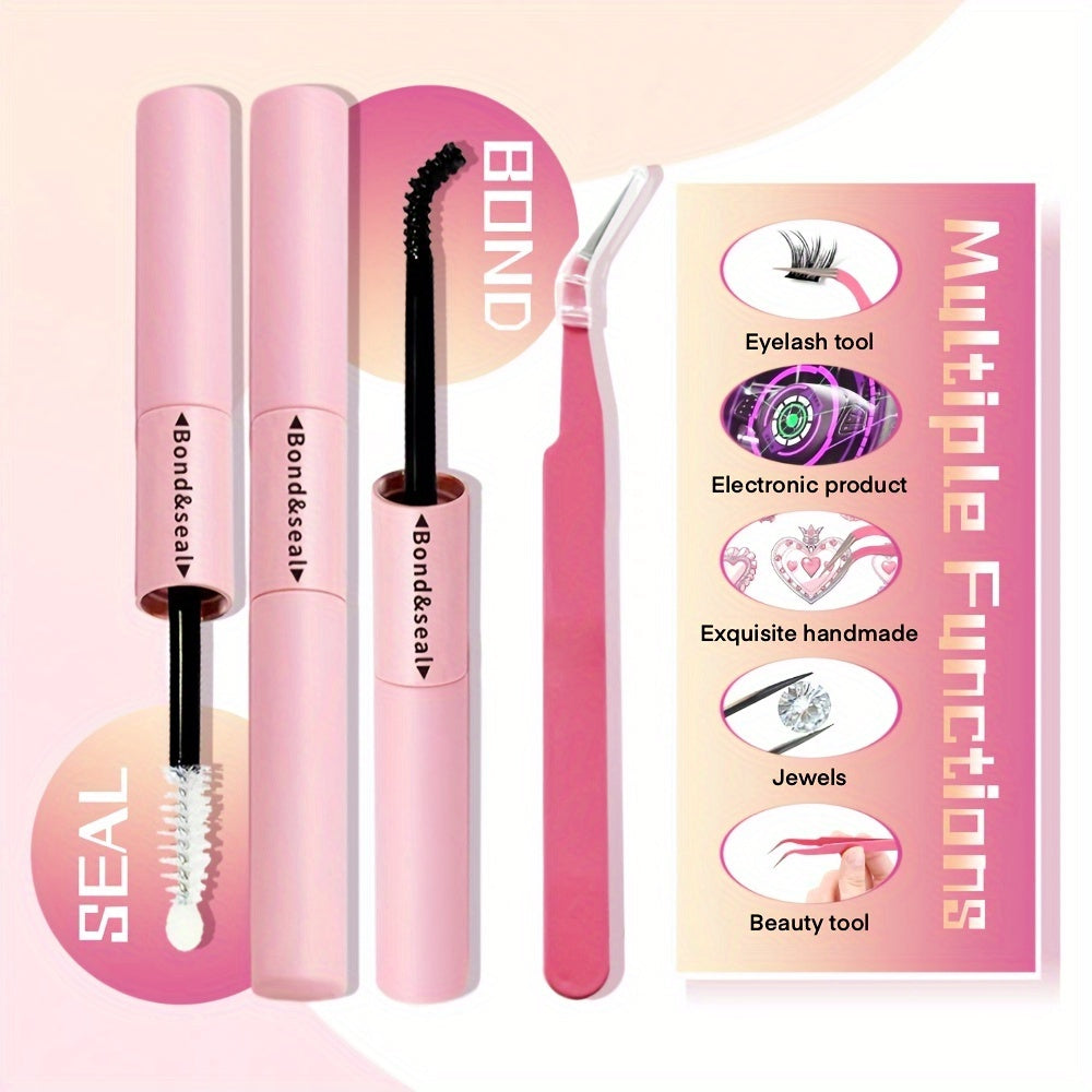 Waterproof Eyelash Extension Kit with Brush and Tweezers, Black Quick-Drying Glue, 72 Hours Hold, Comfortable Applicator Tool