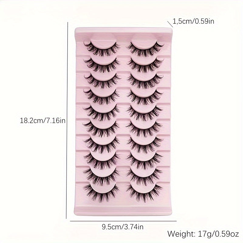 10 Pairs Anime Cosplay False Eyelashes Set, C Curl, 0.03mm-0.05mm Thickness, 10-15mm Length, Natural & Extra Thick Style, Reusable, Beginner Friendly, Multi-Pair Pack