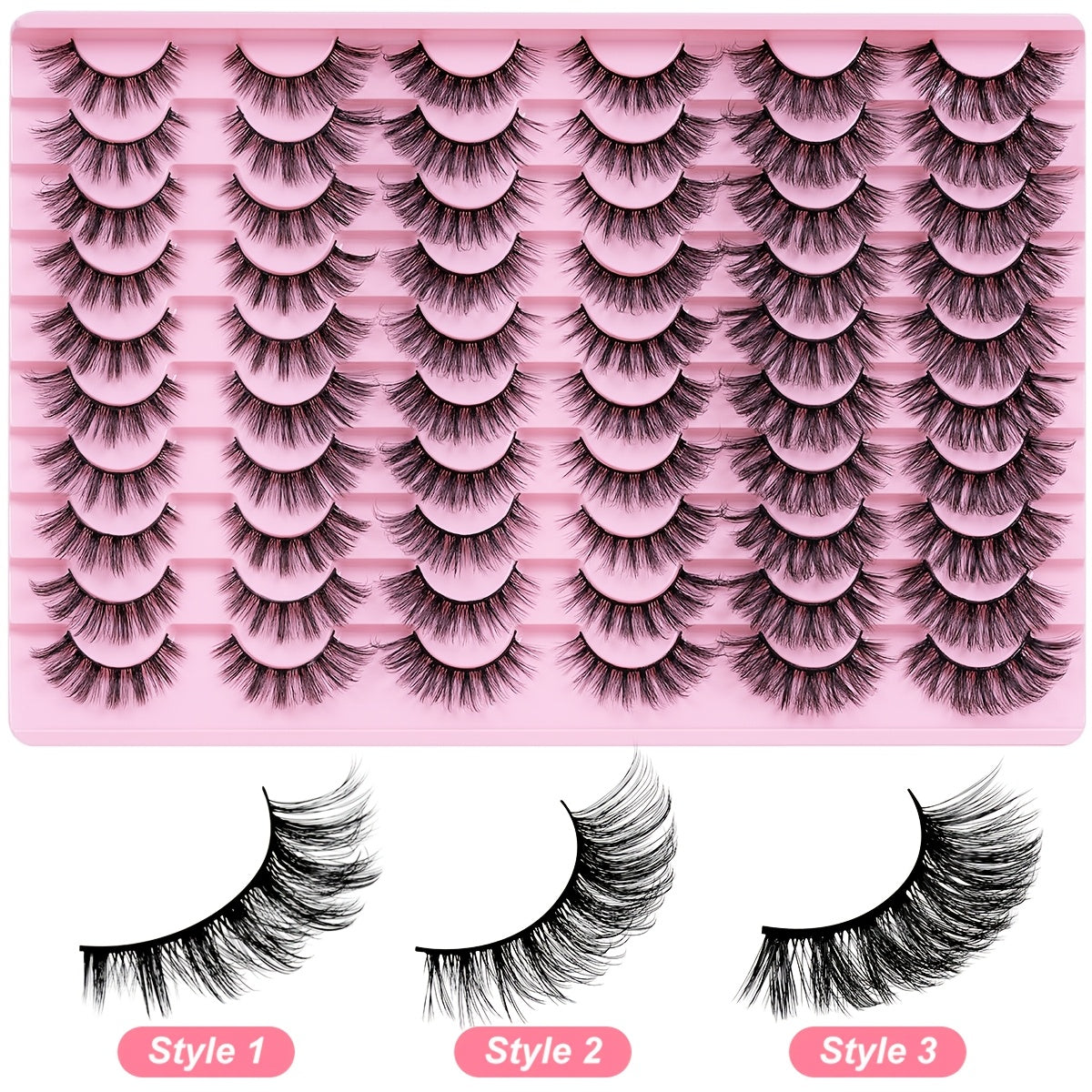 30 Pairs of Black False Eyelashes Mix 3 Styles, Thick Curly Eyelashes Cat-Eye Fluffy Lashes, For Daily & Party Makeup