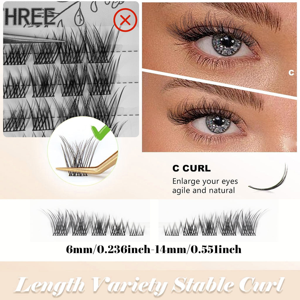 [Natural Clusters] Natural Eyelash Clusters | 140 in 14 Rows | Natural Clusters | Cat Eye Extensions | Left And Right Fox Eye Lashes