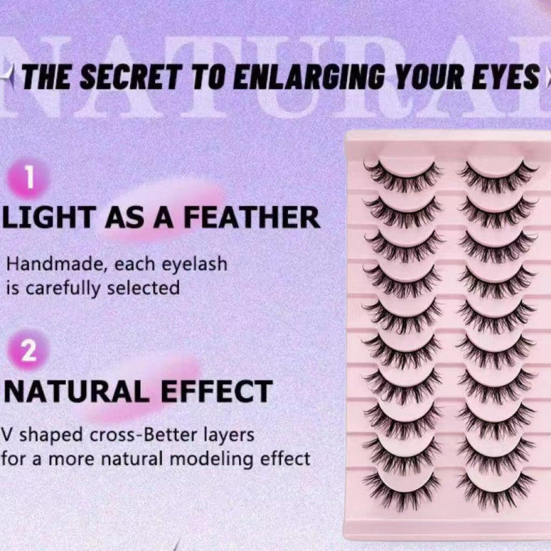10 Pairs Anime Cosplay False Eyelashes Set, C Curl, 0.03mm-0.05mm Thickness, 10-15mm Length, Natural & Extra Thick Style, Reusable, Beginner Friendly, Multi-Pair Pack
