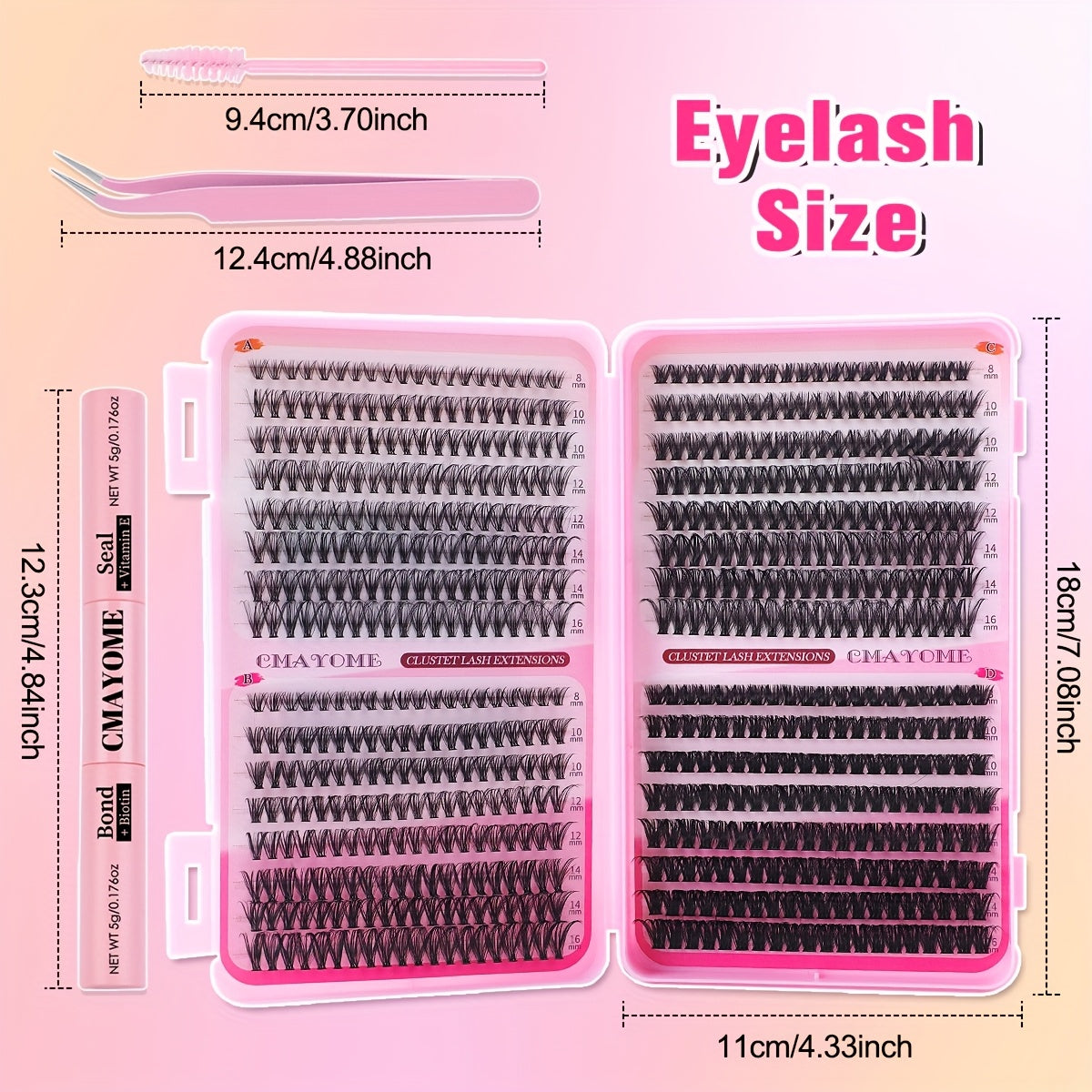 [640pcs Lash Extension Kit] 640pcs Thick Volume Lash Clusters | High-Capacity DIY Individual Lashes with Wispy Lash Bond, Glue Tweezer, and Brush for At-Home Eyelash Extensions
