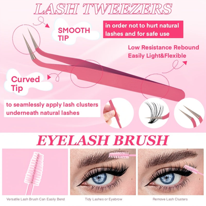 [DIY Eyelash] DIY Eyelash Extension Kit | 200/640pcs | Individual Lashes Clusters | 9-16Mm Lengths in 30D, 40D, And 50D | Includes Cluster Lash Bond, Seal, And Applicator | Stunning Gift Set