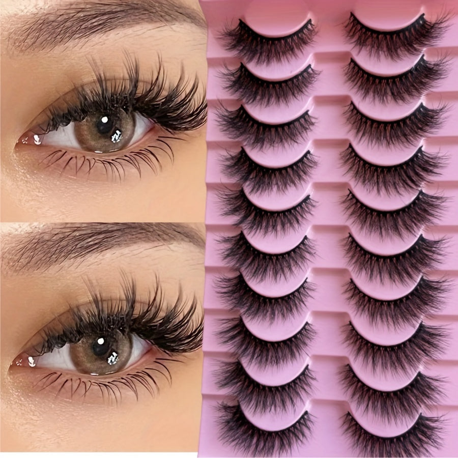 10 Pairs Fluffy Volume False Eyelashes - Visibly Thickened Natural Full Lashes, Fake Eyelashes