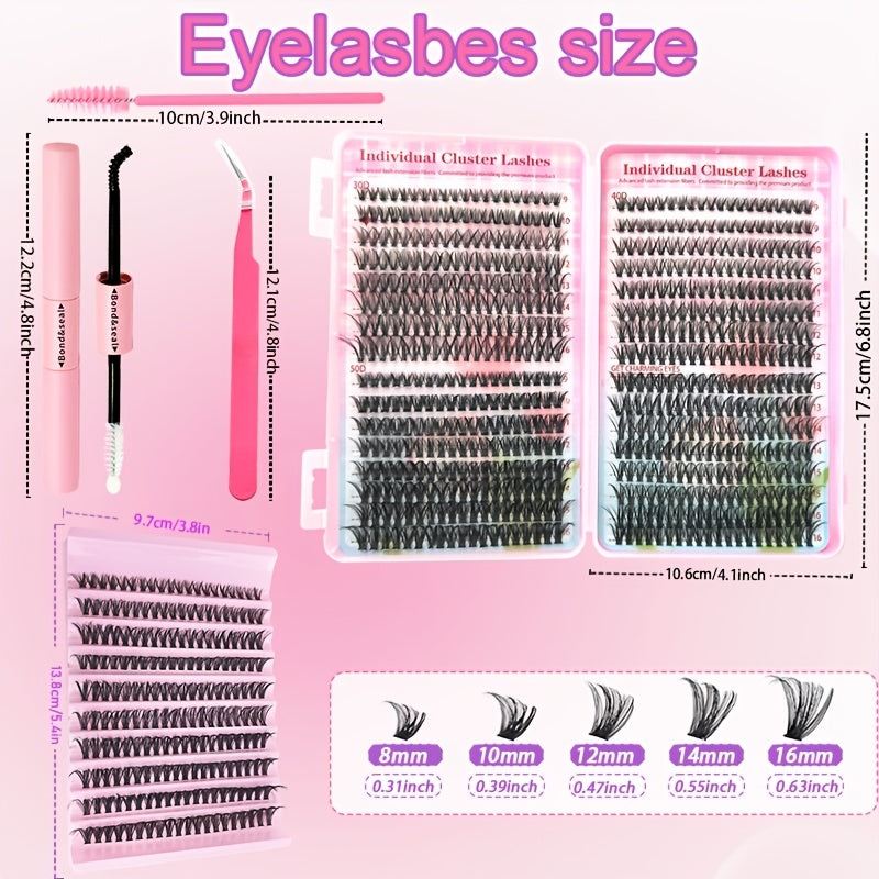 [DIY Eyelash] DIY Eyelash Extension Kit | 200/640pcs | Individual Lashes Clusters | 9-16Mm Lengths in 30D, 40D, And 50D | Includes Cluster Lash Bond, Seal, And Applicator | Stunning Gift Set