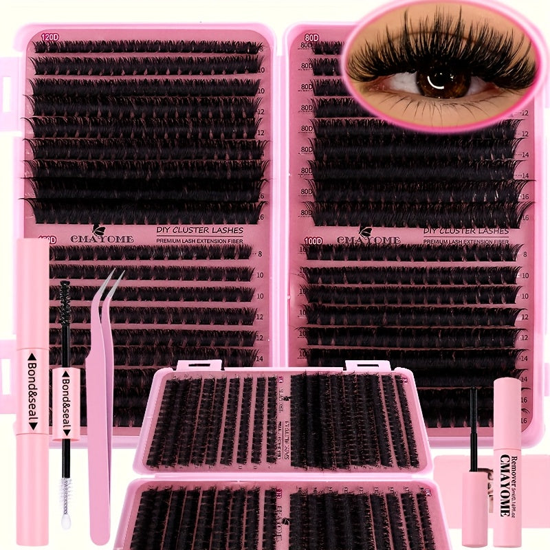 800/621/180/2pcs clustered self-grafted false eyelashes DIY kit, Wild Makeup style, mixed length 8-18mm, D curl, with false eyelash glue tweezers brush remover and grafting tool, suitable for beginners, perfect Mother's Day/Valentine's Day gift