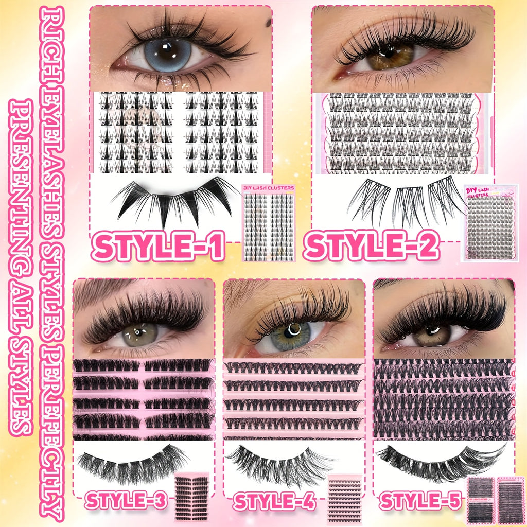 15pcs Set Mixed Length 9-16mm/D Curl/DIY Eyelash Extension/Individual Eyelashes Kit/30D40D50D80D/Fish tail Eyelash/Anime Eyelash/with Glue tool/Natural/Exten Thick/Ultra soft/Reusable/Wedding/Music Festival/Thanksgiving Day And daily use/Gift Set