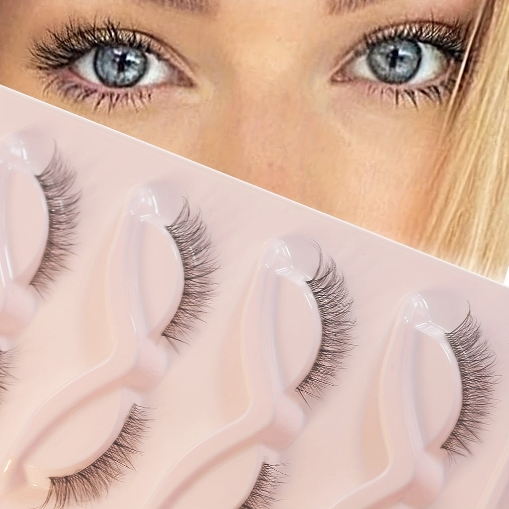 [Natural | 3D] 5 Pairs of 3D Natural False Eyelashes | Slender Imitation Mink Transparent Crossed Cat Eye Lashes Short Eyelash Pack