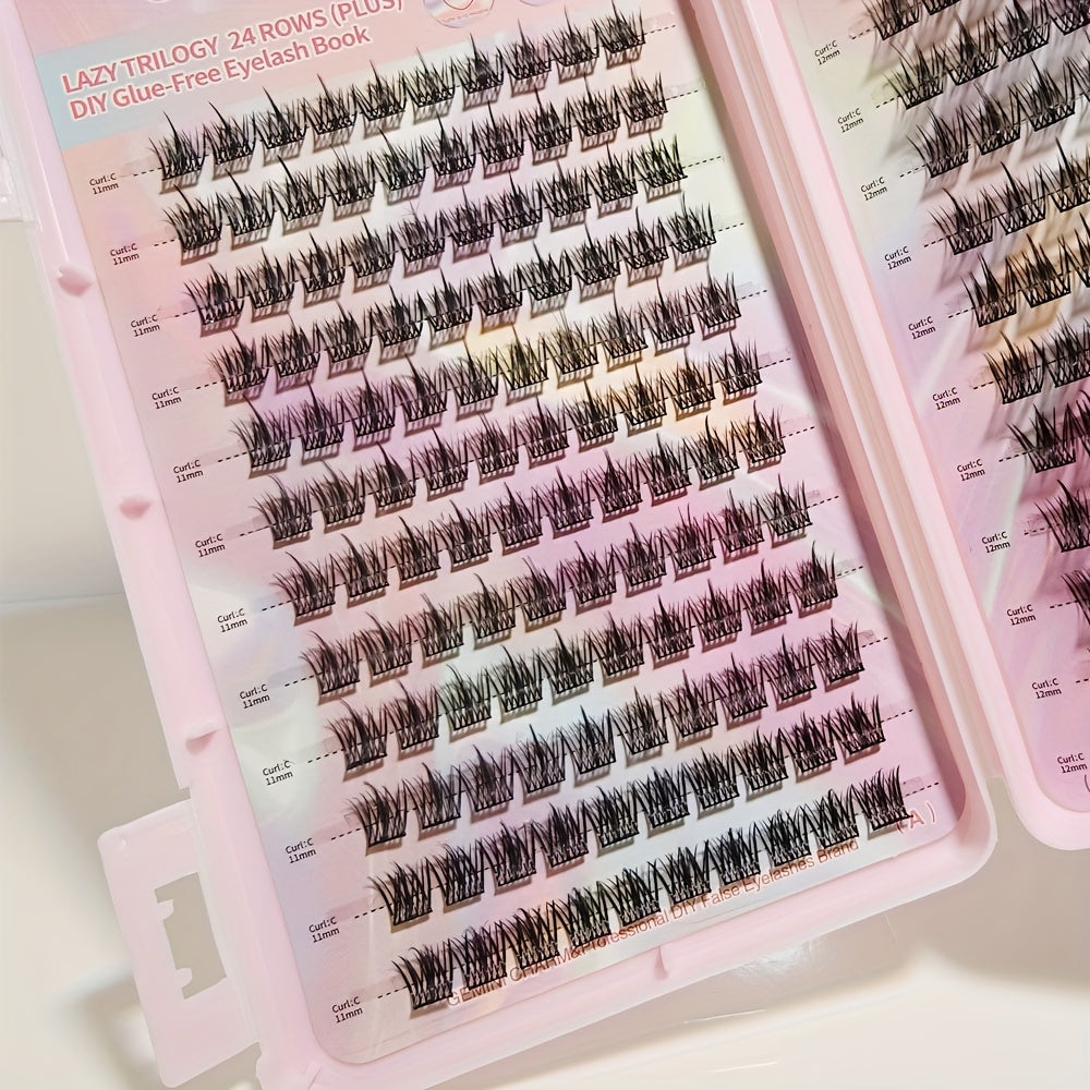 240pcs Self-Adhesive Eyelashes Book, No Glue Needed! Natural Wispy Lashes - Reusable, Lightweight, Easy to Apply for Beginners, Fluffy Anime-Style Cluster Lashes, High-Volume False Eyelash Kit, Cosmetics, Premium Gift Packaging