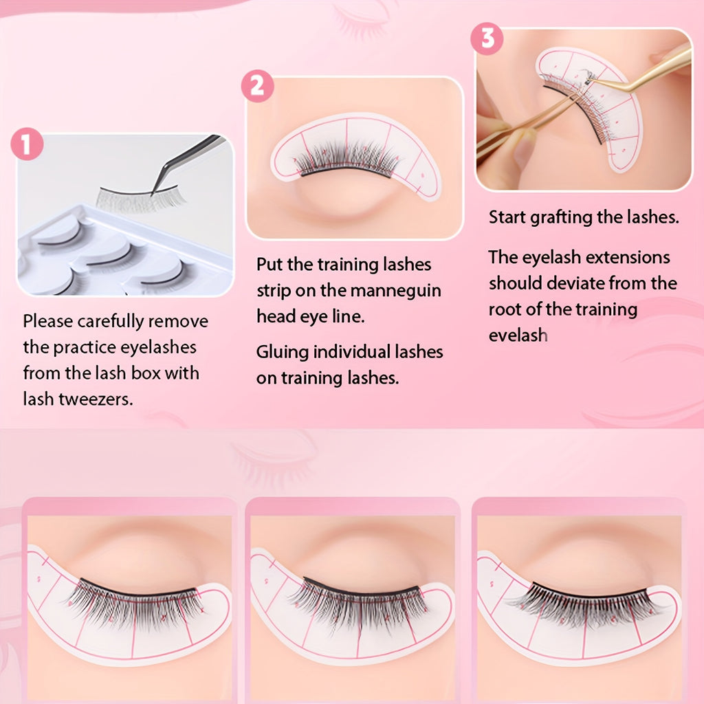 False Eyelash Tool Set, Model Head Tweezers Brush Practice Eyelash Dense Arrangement Eyelash Positioning Sticker Cleaning Brush Glue Ring Set, Tools for Novices to Practice Grafting Eyelashes Dense Arrangement Eyelash Curvature and Thickness Random