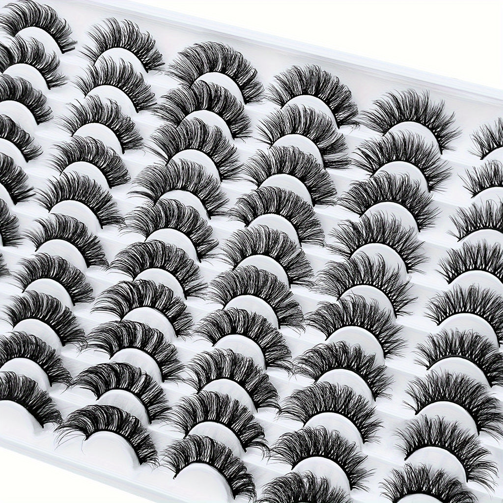 30 Pairs of Black False Eyelashes Mix 3 Styles, Thick Curly Eyelashes Cat-Eye Fluffy Lashes, For Daily & Party Makeup
