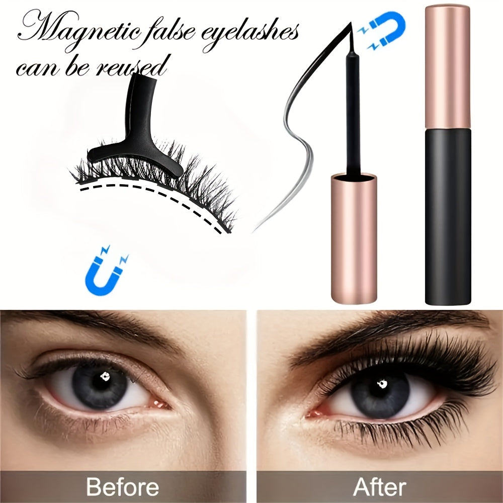 10 Pairs Reusable Magnetic False Eyelashes Kit - Easy, Glue-Free, and Alcohol-Free Application with 2 Long-Lasting Eyeliner Pens and Tweezers - Perfect for Beginners, Natural Look for Parties, Festivals, and Everyday Use