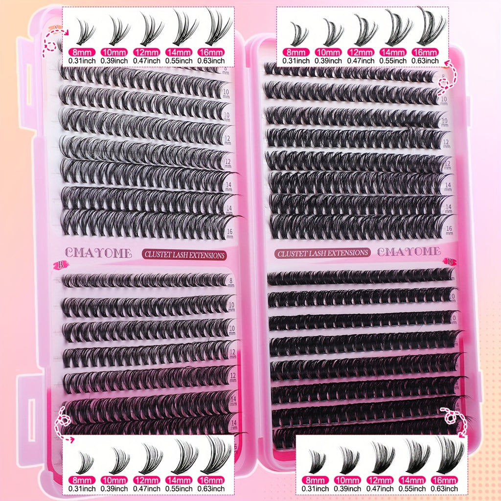 [640pcs Lash Extension Kit] 640pcs Thick Volume Lash Clusters | High-Capacity DIY Individual Lashes with Wispy Lash Bond, Glue Tweezer, and Brush for At-Home Eyelash Extensions