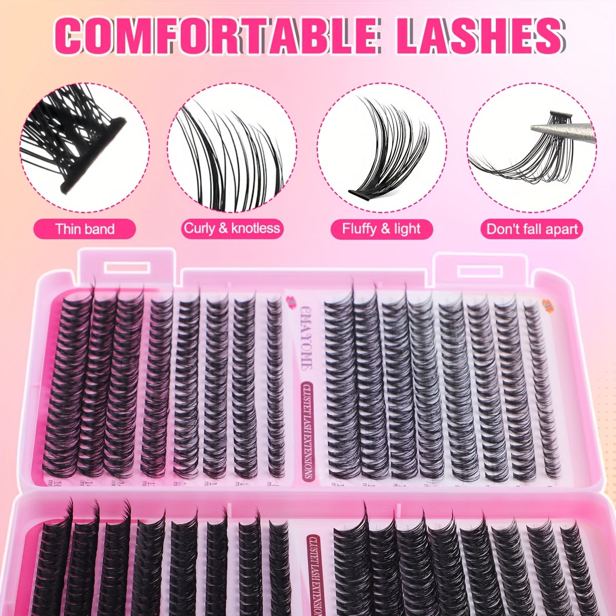 [640pcs Lash Extension Kit] 640pcs Thick Volume Lash Clusters | High-Capacity DIY Individual Lashes with Wispy Lash Bond, Glue Tweezer, and Brush for At-Home Eyelash Extensions