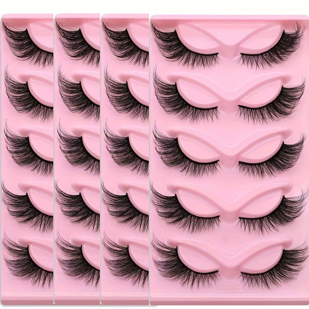 4 Boxes/20 Pairs Long 3D Fox Cat Eye False Eyelashes - Festive Gift, Slim, Thickened Tips for Dramatic Lengthening Effect - Reusable Strip Lashes for a Captivating Look, Perfect for Black Friday, Christmas, Thanksgiving, Mother's Day Parties & Events