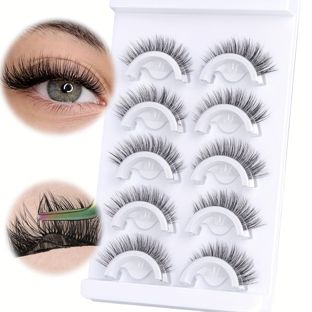 [5 Pairs Self-Adhesive Lashes] 5 Pairs Self-Adhesive No Glue Cat-Eye Mink Lash Extensions | Reusable Press-On Lashes with C Curl, Natural & Voluminous Styles for Beginners & Pros | Eyelash Accessories, Beginner Friendly, Curl Enhancing, Fluffy Texture