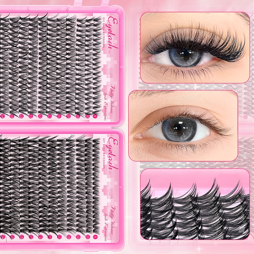 [200/720pcs Lash Extension Kit] 200/720pcs Lash Extension Kit | Eyelash Extension with Lash Bond and Seal, Lash Tweezers, Thick Lash Clusters, Wispy Individual Lashes D Curl Lash Extension (30D 40D Mixed, 9-16MM) Exquisite Gift Set