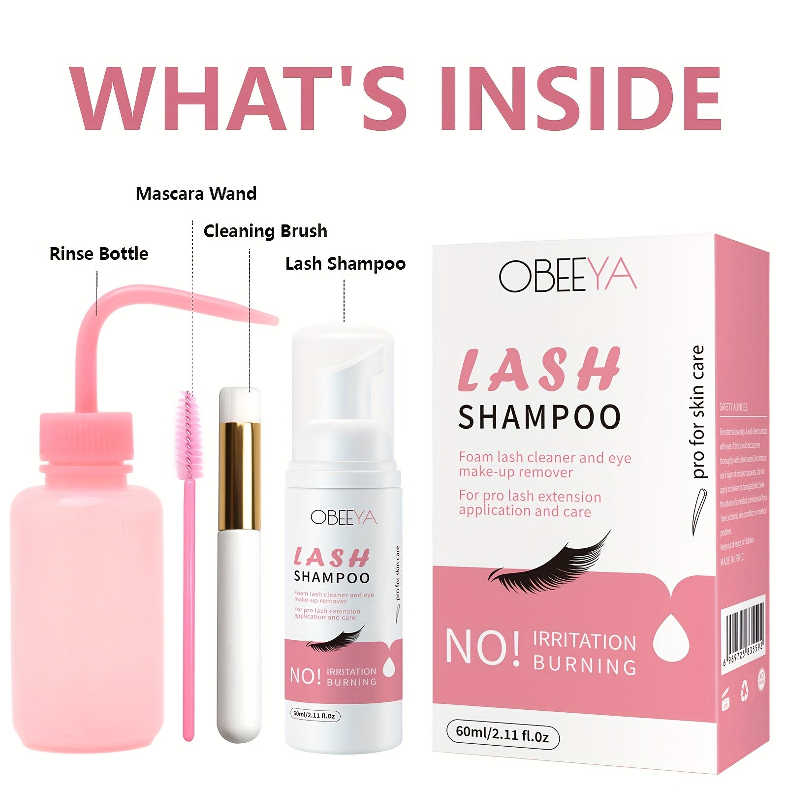 Paraben & Sulfate Free Eyelash Cleanser, Shampoo Foam & Rinse Bottle with Brushes for Makeup Remover, Salon and Home Use