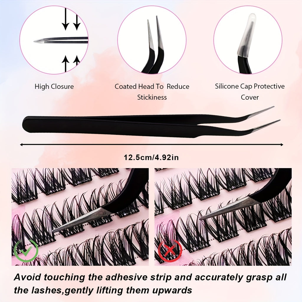 60 Clusters of Self-adhesive Eyelashes, Fluffy and Cat Eye Style, Easy-to-Apply Self-Adhesive False Eyelashes Kit Natural Look, Beginner-Friendly