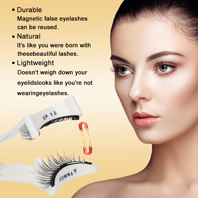 [Trendy Magnetic Eyelashes] FNACCSS 6 Pairs Magnetic Eyelashes Kit - 3D Reusable False Eyelashes with Lash Curler, Brush & Tweezers, No Glue Needed, Beginner-Friendly for Natural Daily & Party Looks, Self-Adhesive with Applicator