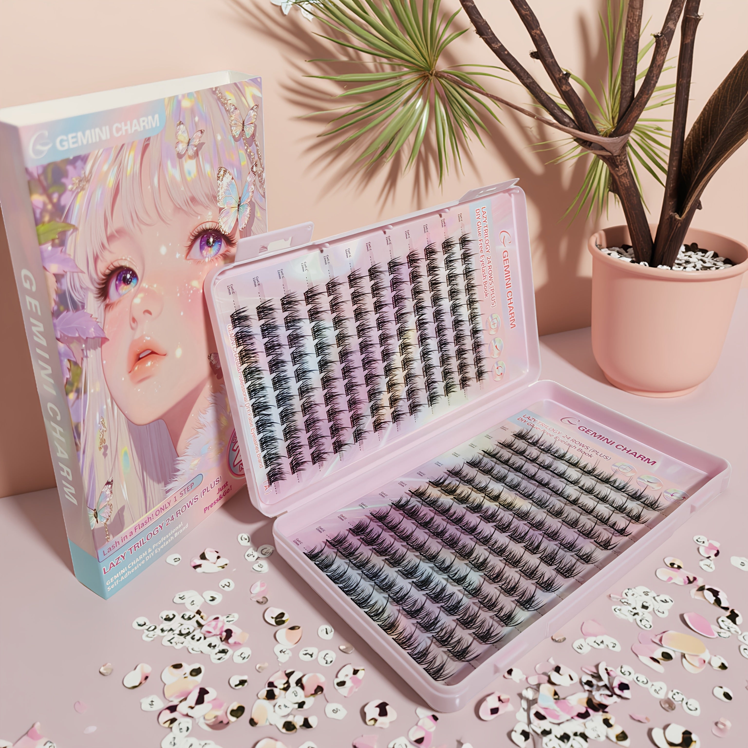 240pcs Self-Adhesive Eyelashes Book, No Glue Needed! Natural Wispy Lashes - Reusable, Lightweight, Easy to Apply for Beginners, Fluffy Anime-Style Cluster Lashes, High-Volume False Eyelash Kit, Cosmetics, Premium Gift Packaging