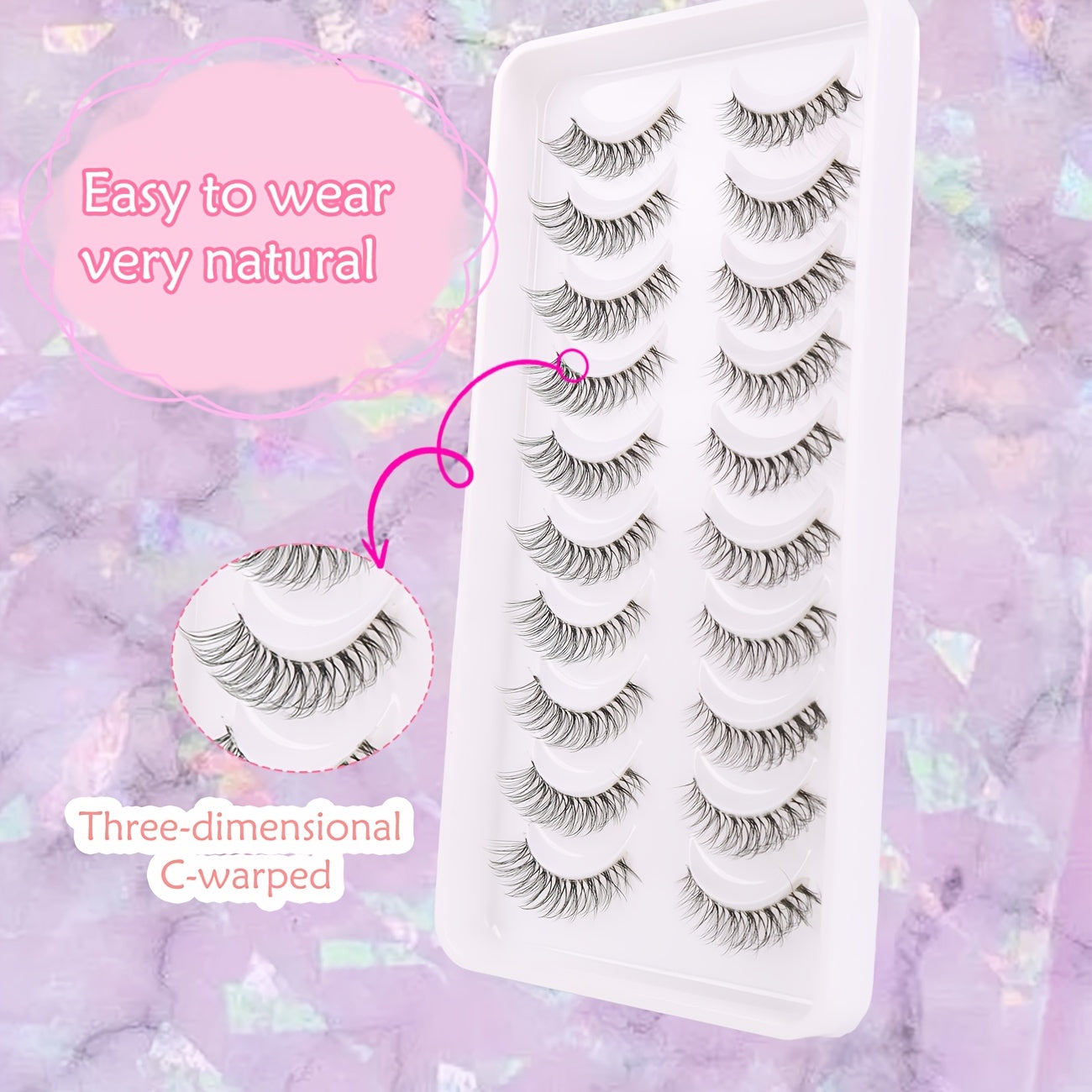 10 Pairs 3D Doll Natural Fluffy Cross Eyelashes, Hypoallergenic B C D Curl, 6-9mm & 13-15mm Length, Transparent Stem, Invisible Extension for Enhanced Eyes, Daily Light Makeup BHZD-006D-3