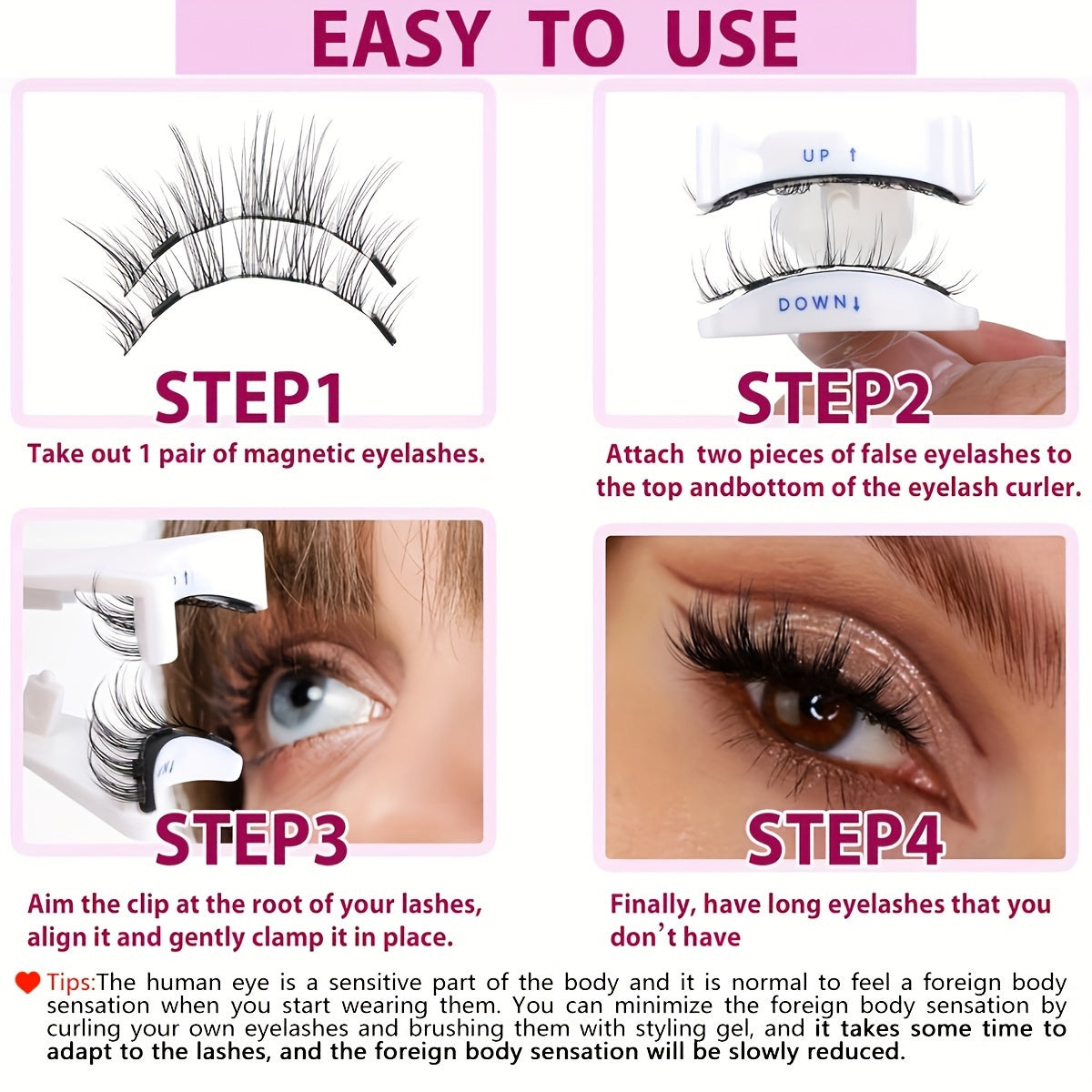 [Magnetic False Eyelashes] Reusable Magnetic False Eyelashes Set of 4 | No Adhesive Required, Alcohol-Free, Odorless Plastic Material, Professional Eye Makeup Accessories