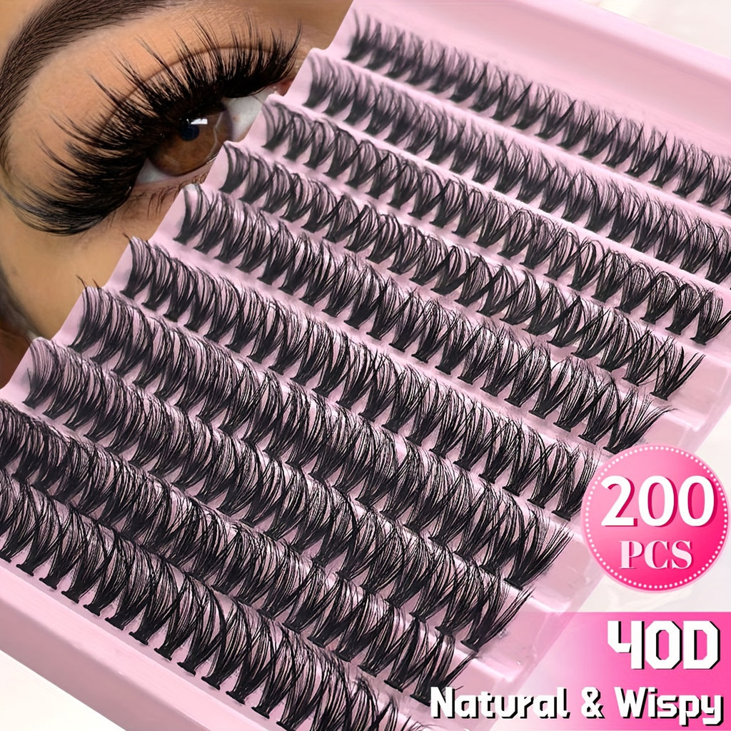 120/160/200pcs Natural Look D Curl Lash Clusters (9–16mm), DIY Eyelash Extensions Kit with Mixed 40D, T50, 80D, and 80D-Cat Eye Styles, Extra Thick Beginner-Friendly, Lightweight, Comfortable to Wear, and Reusable for Salon-Quality Results at Home
