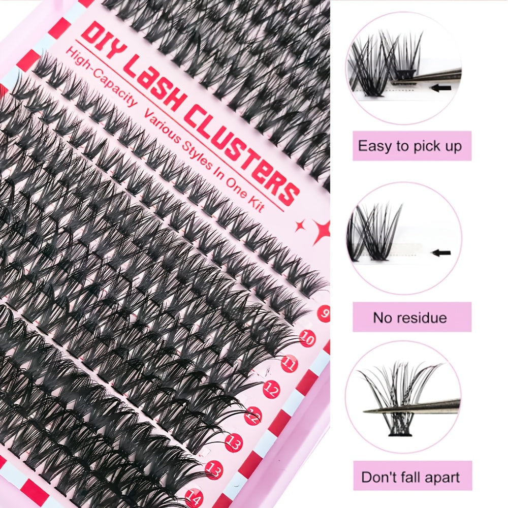 800pcs DIY Eyelash Extension Set - 30D-80D Single Lashes, D Curl, 9-16mm, Extra Thick, Reusable, Beginner-Friendly