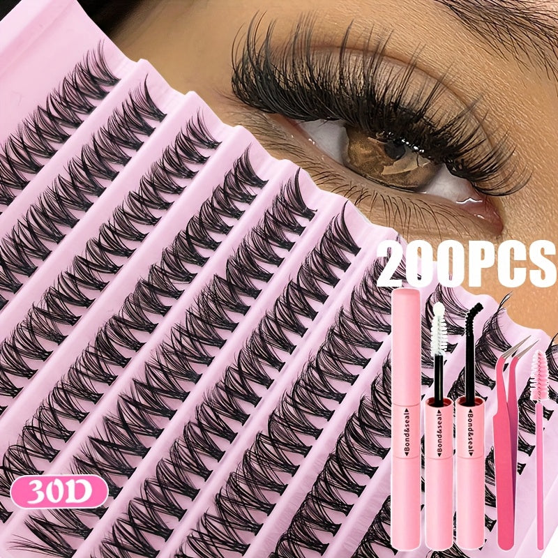 [DIY Eyelash] DIY Eyelash Extension Kit | 200/640pcs | Individual Lashes Clusters | 9-16Mm Lengths in 30D, 40D, And 50D | Includes Cluster Lash Bond, Seal, And Applicator | Stunning Gift Set