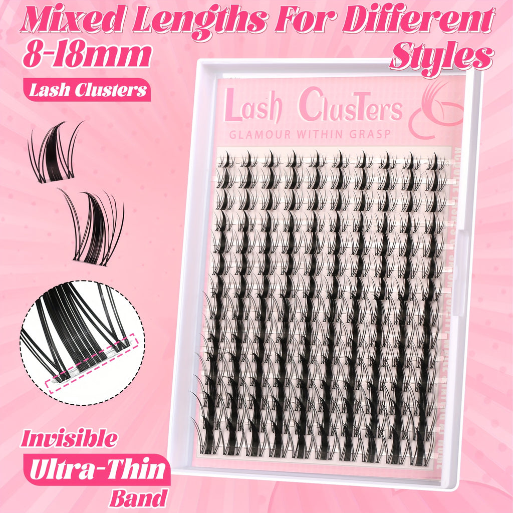 140pcs Fairy Lash Kit - 8-18mm Manga Eyelash, C Curl, Ultra-Thin Invisible Band, Natural Extensions for DIY Anime Lashes