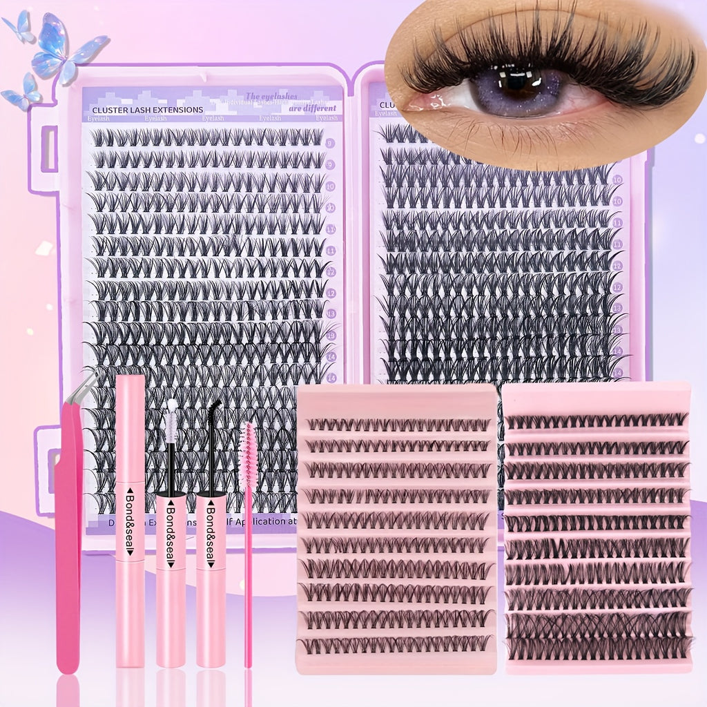 [DIY Eyelash Extension] 400/720pcs DIY Eyelash Extension Set | 9-18mm Mix 30D 40D Single Eyelash Tuft with Eyelash Bonding & Tweezers for Beginners - Exquisite Gift Set for New Year Gifts, Valentine's Day Gifts