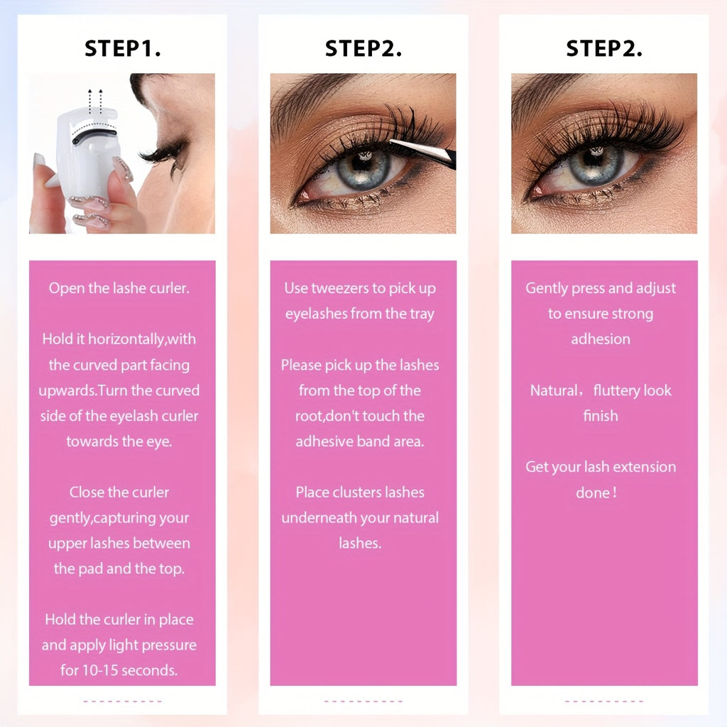 60 Clusters of Self-adhesive Eyelashes, Fluffy and Cat Eye Style, Easy-to-Apply Self-Adhesive False Eyelashes Kit Natural Look, Beginner-Friendly