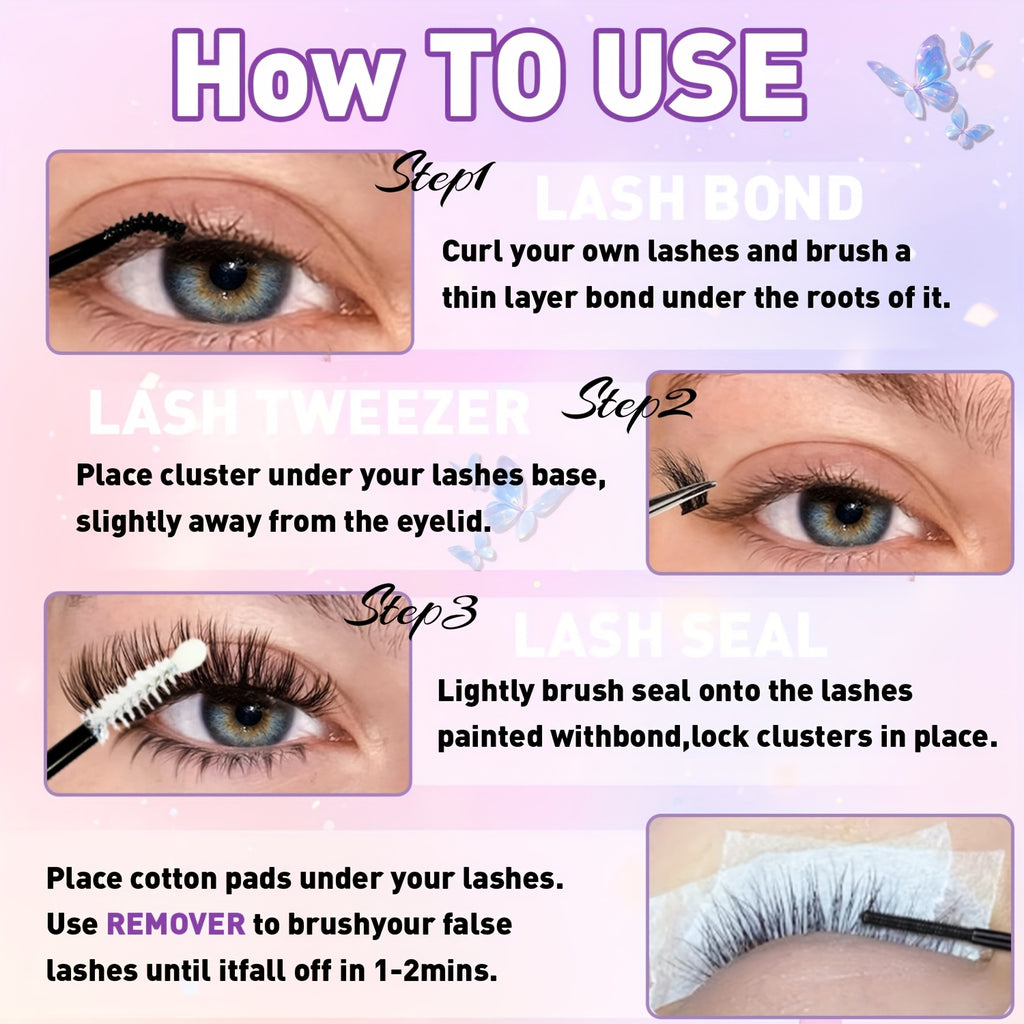 [DIY Eyelash Extension] 400/720pcs DIY Eyelash Extension Set | 9-18mm Mix 30D 40D Single Eyelash Tuft with Eyelash Bonding & Tweezers for Beginners - Exquisite Gift Set for New Year Gifts, Valentine's Day Gifts