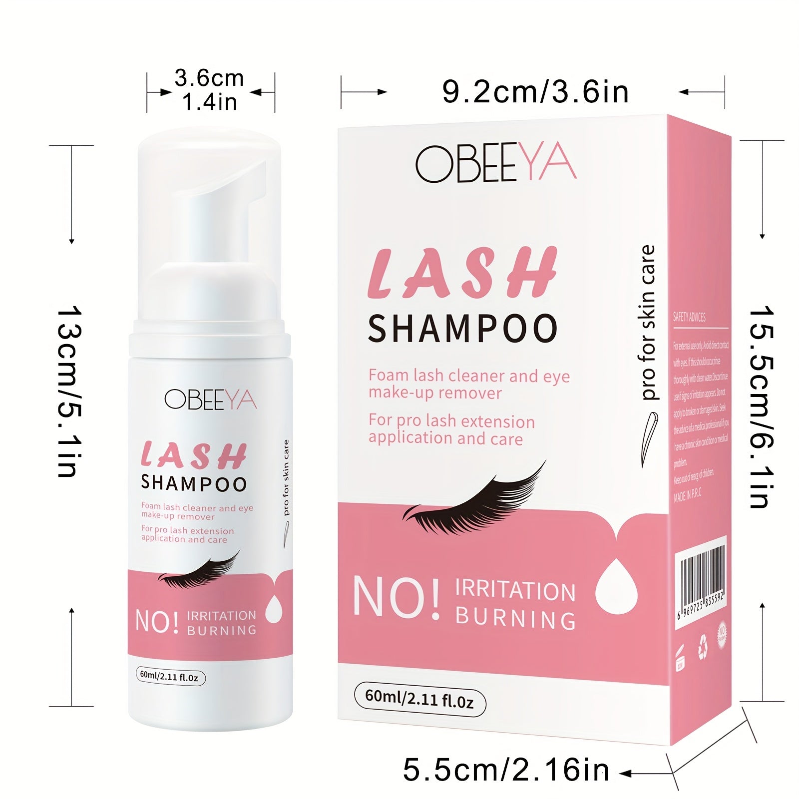 Paraben & Sulfate Free Eyelash Cleanser, Shampoo Foam & Rinse Bottle with Brushes for Makeup Remover, Salon and Home Use