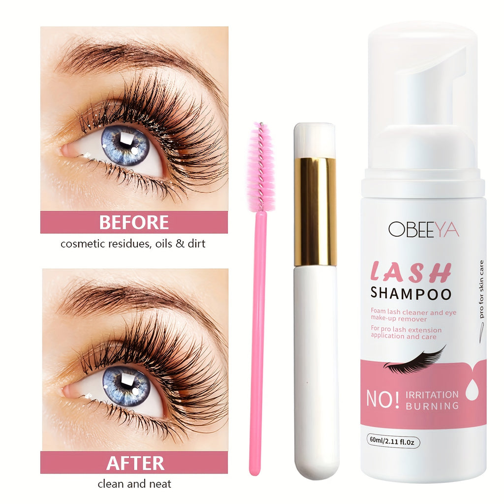 Paraben & Sulfate Free Eyelash Cleanser, Shampoo Foam & Rinse Bottle with Brushes for Makeup Remover, Salon and Home Use