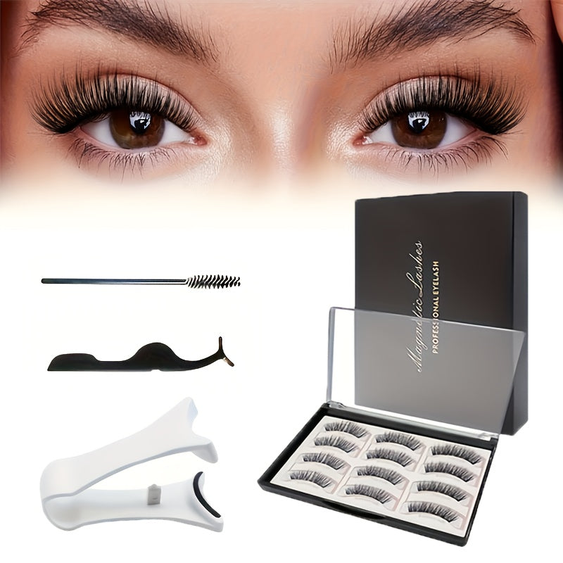 [Trendy Magnetic Eyelashes] FNACCSS 6 Pairs Magnetic Eyelashes Kit - 3D Reusable False Eyelashes with Lash Curler, Brush & Tweezers, No Glue Needed, Beginner-Friendly for Natural Daily & Party Looks, Self-Adhesive with Applicator