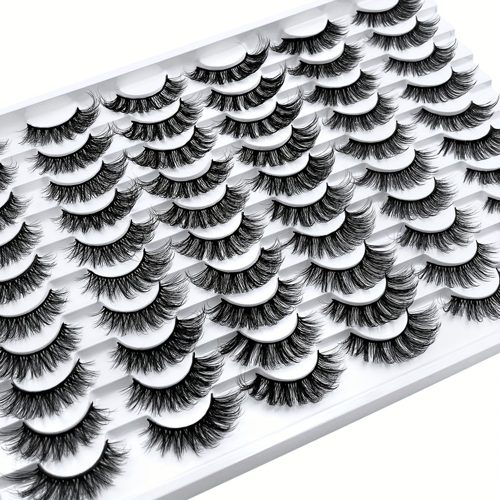 30 Pairs of Black False Eyelashes Mix 3 Styles, Thick Curly Eyelashes Cat-Eye Fluffy Lashes, For Daily & Party Makeup