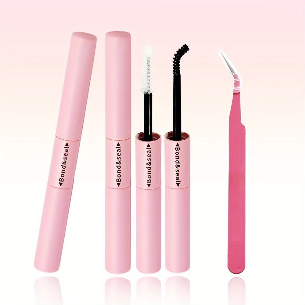 Waterproof Eyelash Extension Kit with Brush and Tweezers, Black Quick-Drying Glue, 72 Hours Hold, Comfortable Applicator Tool