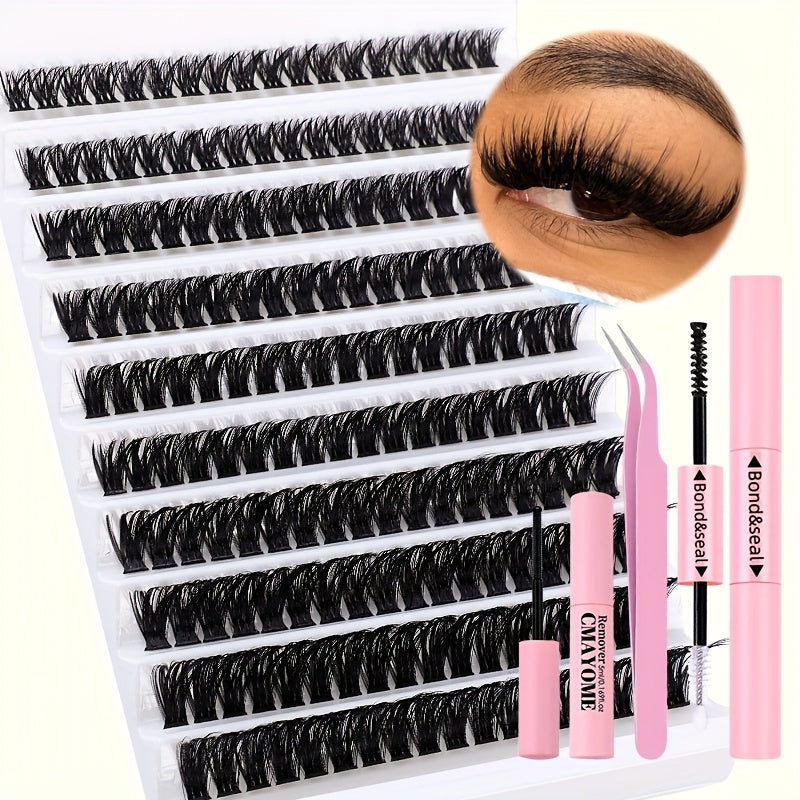 800/621/180/2pcs clustered self-grafted false eyelashes DIY kit, Wild Makeup style, mixed length 8-18mm, D curl, with false eyelash glue tweezers brush remover and grafting tool, suitable for beginners, perfect Mother's Day/Valentine's Day gift