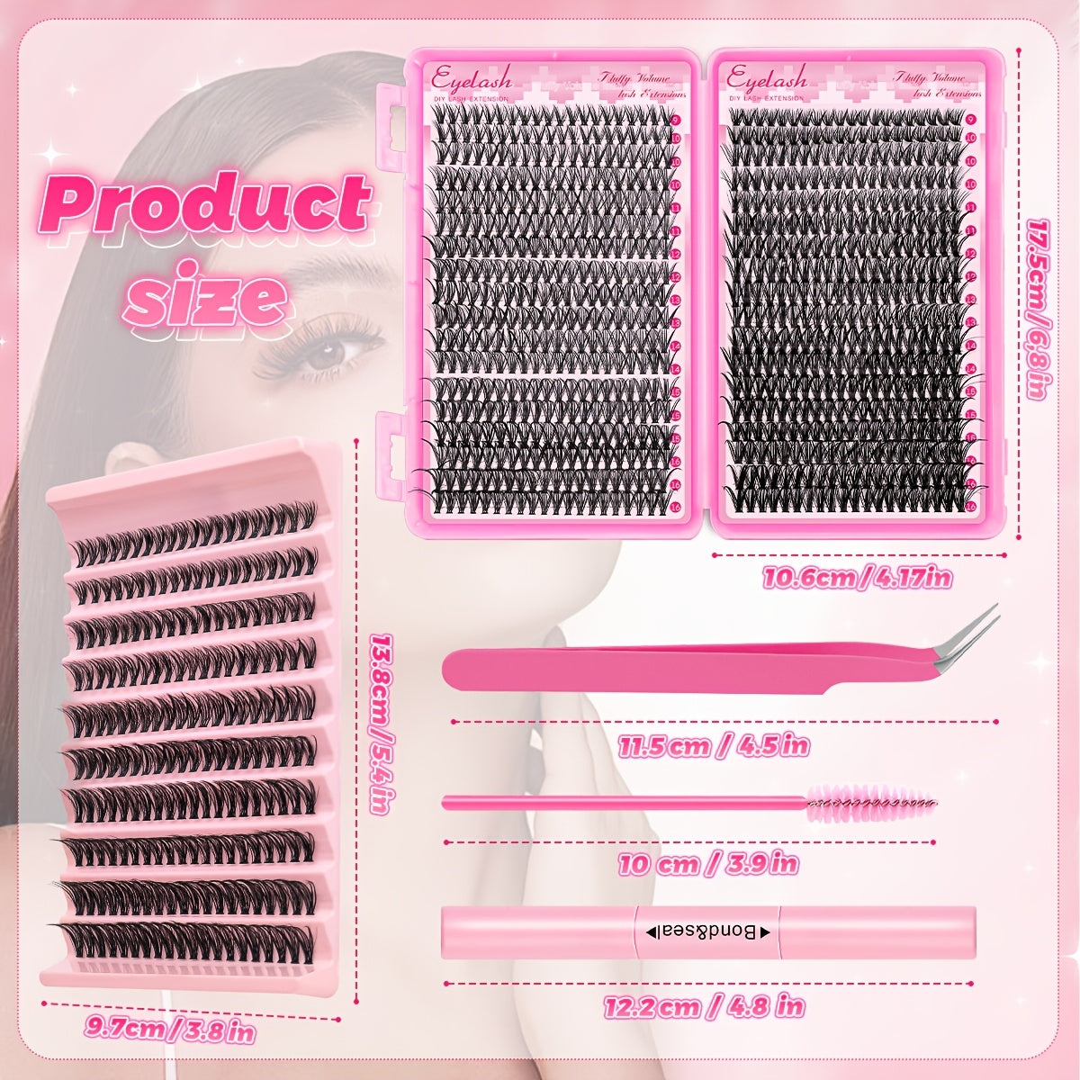 [200/720pcs Lash Extension Kit] 200/720pcs Lash Extension Kit | Eyelash Extension with Lash Bond and Seal, Lash Tweezers, Thick Lash Clusters, Wispy Individual Lashes D Curl Lash Extension (30D 40D Mixed, 9-16MM) Exquisite Gift Set