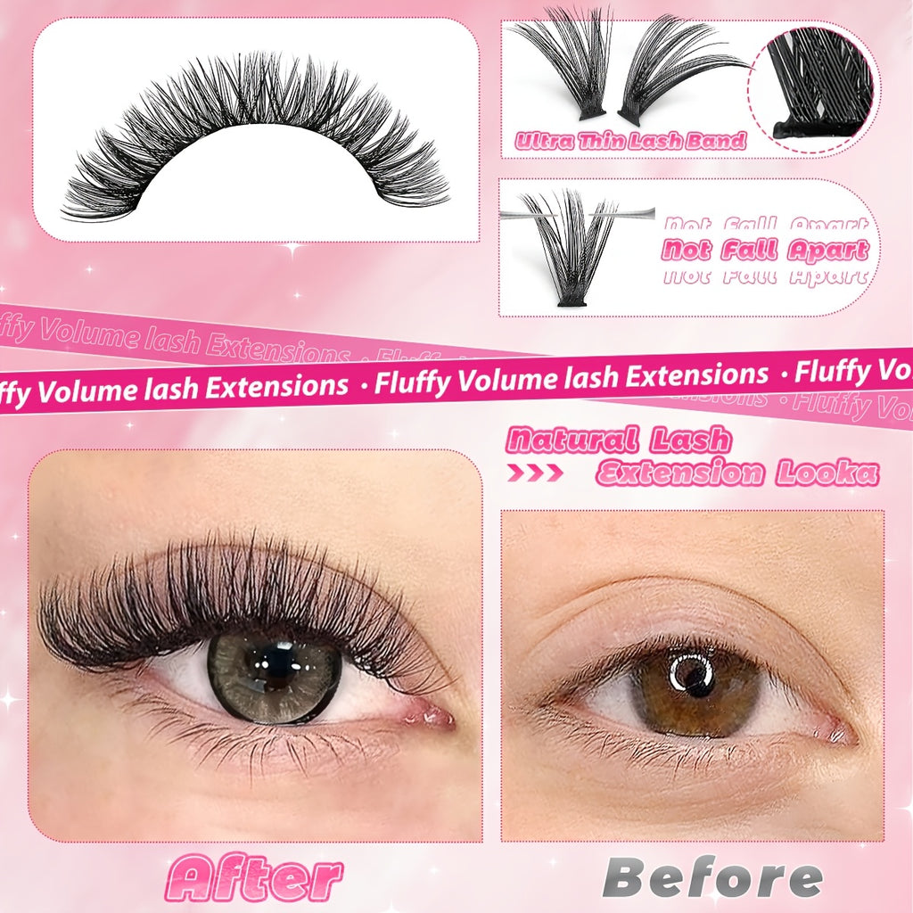 [200/720pcs Lash Extension Kit] 200/720pcs Lash Extension Kit | Eyelash Extension with Lash Bond and Seal, Lash Tweezers, Thick Lash Clusters, Wispy Individual Lashes D Curl Lash Extension (30D 40D Mixed, 9-16MM) Exquisite Gift Set