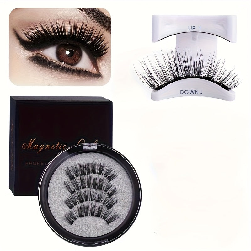 [Magnetic False Eyelashes] Reusable Magnetic False Eyelashes Set of 4 | No Adhesive Required, Alcohol-Free, Odorless Plastic Material, Professional Eye Makeup Accessories