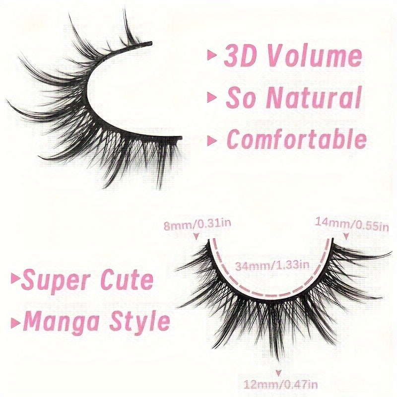 10 Pairs Anime Cosplay False Eyelashes Set, C Curl, 0.03mm-0.05mm Thickness, 10-15mm Length, Natural & Extra Thick Style, Reusable, Beginner Friendly, Multi-Pair Pack