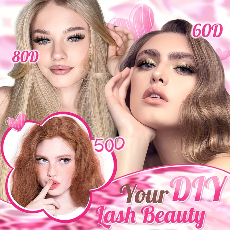 800/621/180/2pcs clustered self-grafted false eyelashes DIY kit, Wild Makeup style, mixed length 8-18mm, D curl, with false eyelash glue tweezers brush remover and grafting tool, suitable for beginners, perfect Mother's Day/Valentine's Day gift