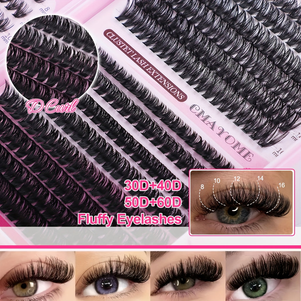 [640pcs Lash Extension Kit] 640pcs Thick Volume Lash Clusters | High-Capacity DIY Individual Lashes with Wispy Lash Bond, Glue Tweezer, and Brush for At-Home Eyelash Extensions