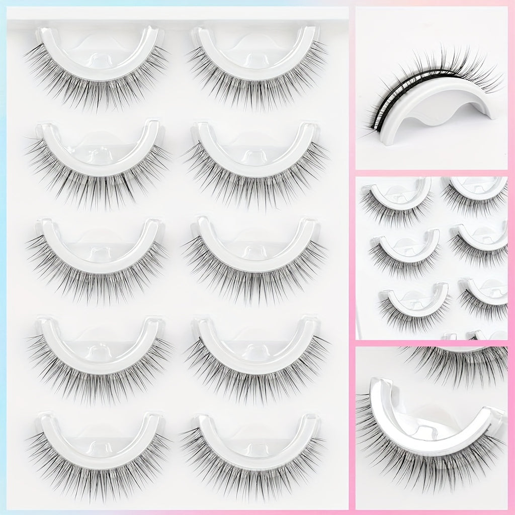 A Set of 5 Pairs of Self-Adhesive False Eyelashes That Are Pre-Glued, Reusable, And Made from Natural Fluffy Materials. They Are Lightweight, Easy to Wear, And Odorless.